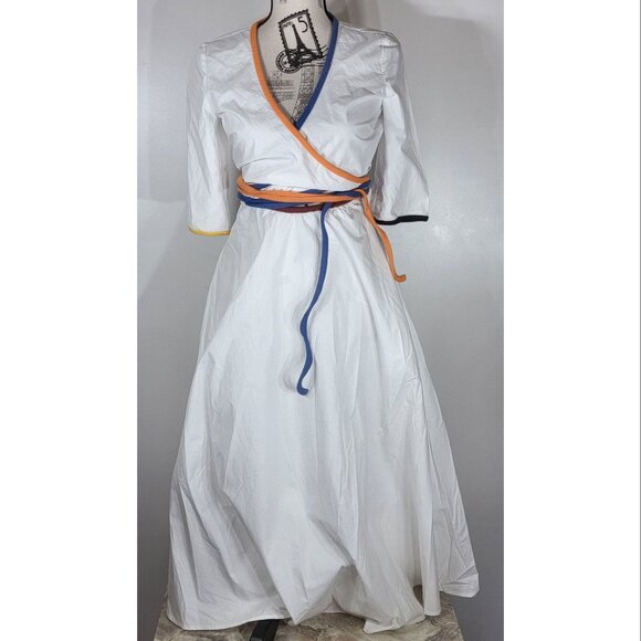 Rosie Assoulin White Cotton Multi Colored Strap Wrap Dress, Small, Resort 2018 - Picture 2 of 7